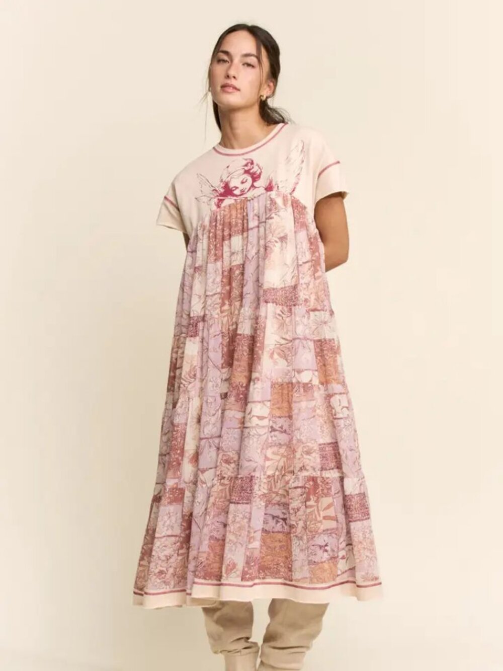 ANGEL Printed French Terry Top Bottom Midi Dress NEW